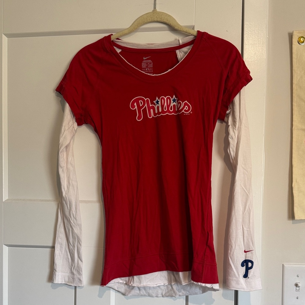 Nike Phillies Red and White Layered Long Sleeve Tee